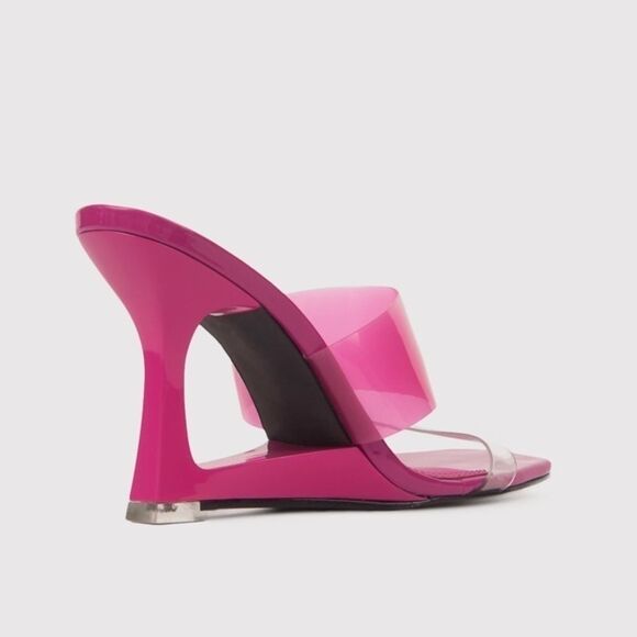 Black Suede Studio ODESSA Fuchsia Fedora Patent Leather Cut Out Wedge Sandals - Picture 3 of 16